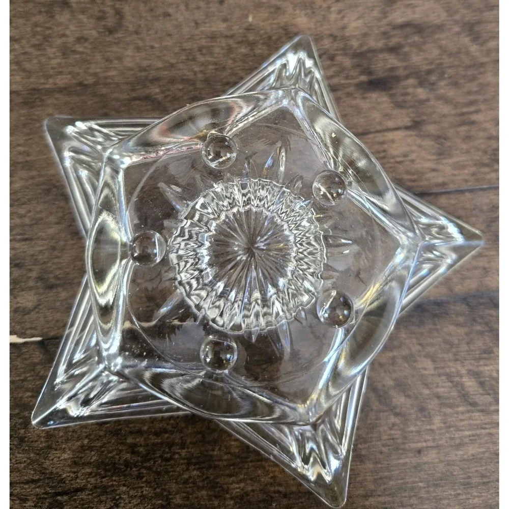 3 Stars-Holders For Tapered Candles Hazel Atlas 5 Point Pressed Clear Glass.